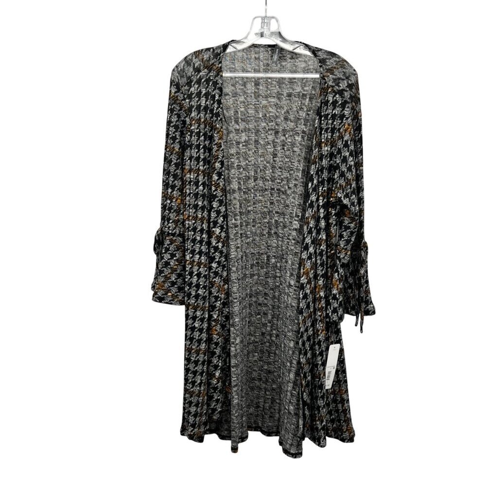 MASSINI Open Front Cardigan Black/Multi Print 3/4 Bell Sleeve Size Large New